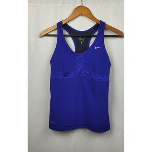 Nike Dri-Fit Blue Racerback Athletic Top Bra Shelf Size Small Printed Logo